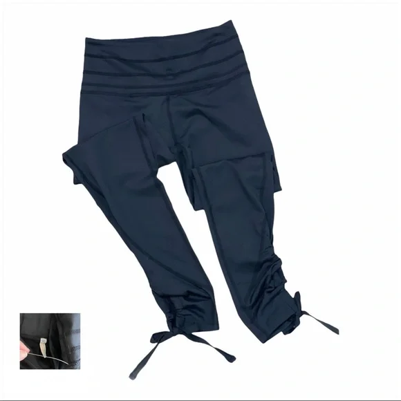 FREE PEOPLE NWOT Black Swerve Tie Ankle Leggings - Picture 9 of 16